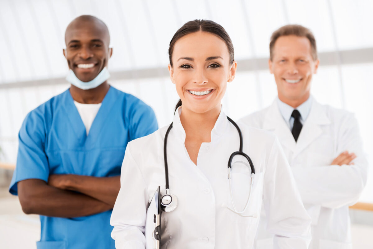 Young female doctor leading her team.